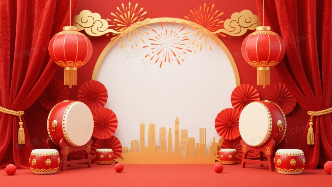 正红金橙中国风节庆背景