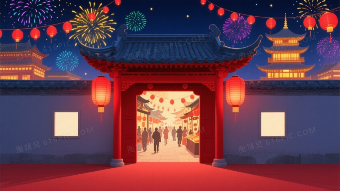 红金深蓝传统节庆夜景背景