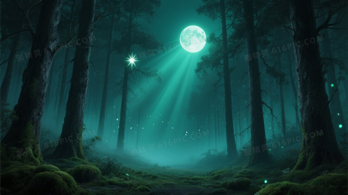 墨绿深青奇幻森林夜景背景背景图片下载_2016x864像素JPG格式_编号vnjfgj033_图精灵