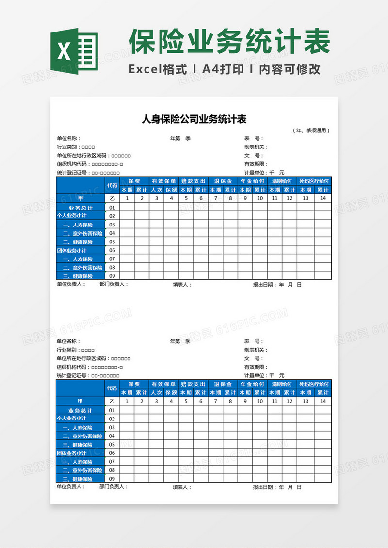 保险公司业务统计表