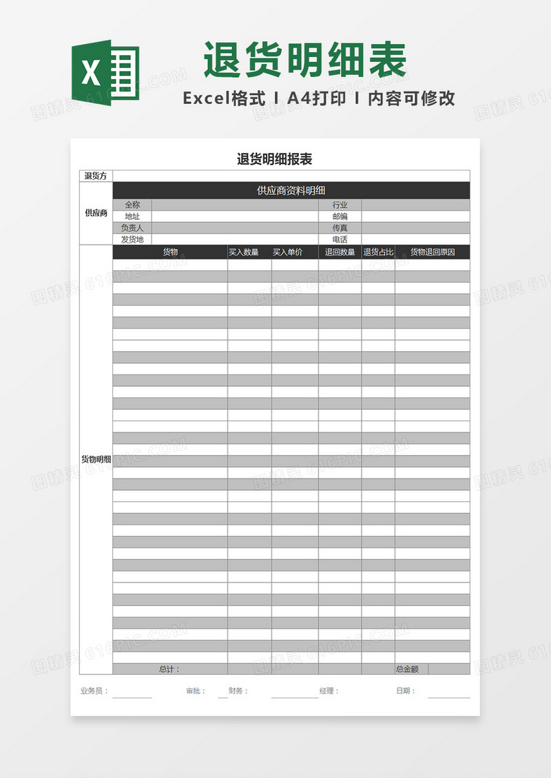 公司仓库退货明细报表