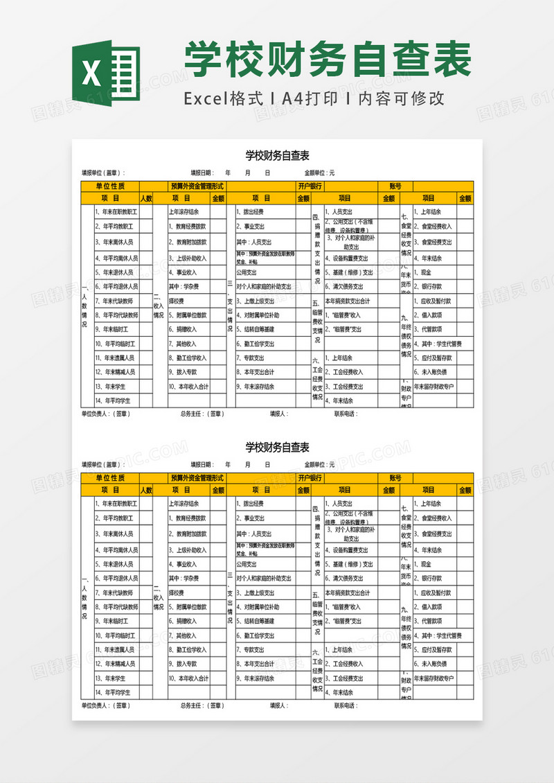 学校财务自查表excel表格模板