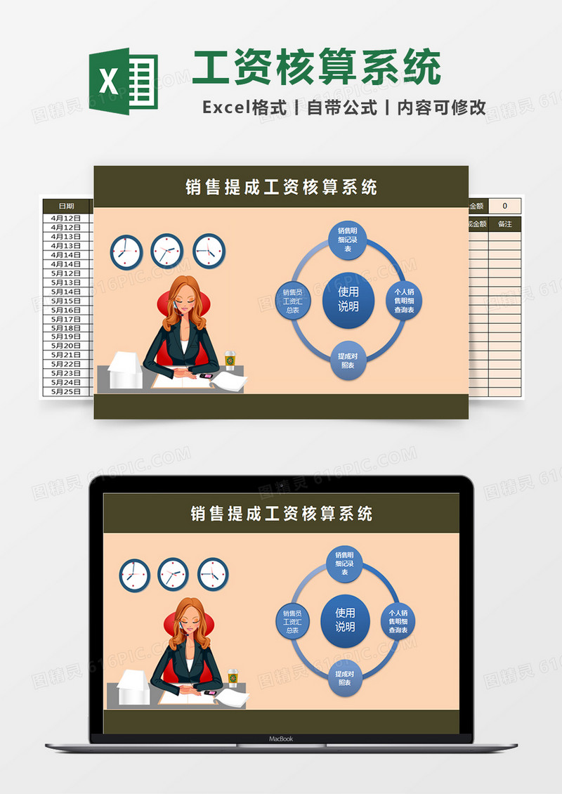 销售提成工资核算系统excel表格模板