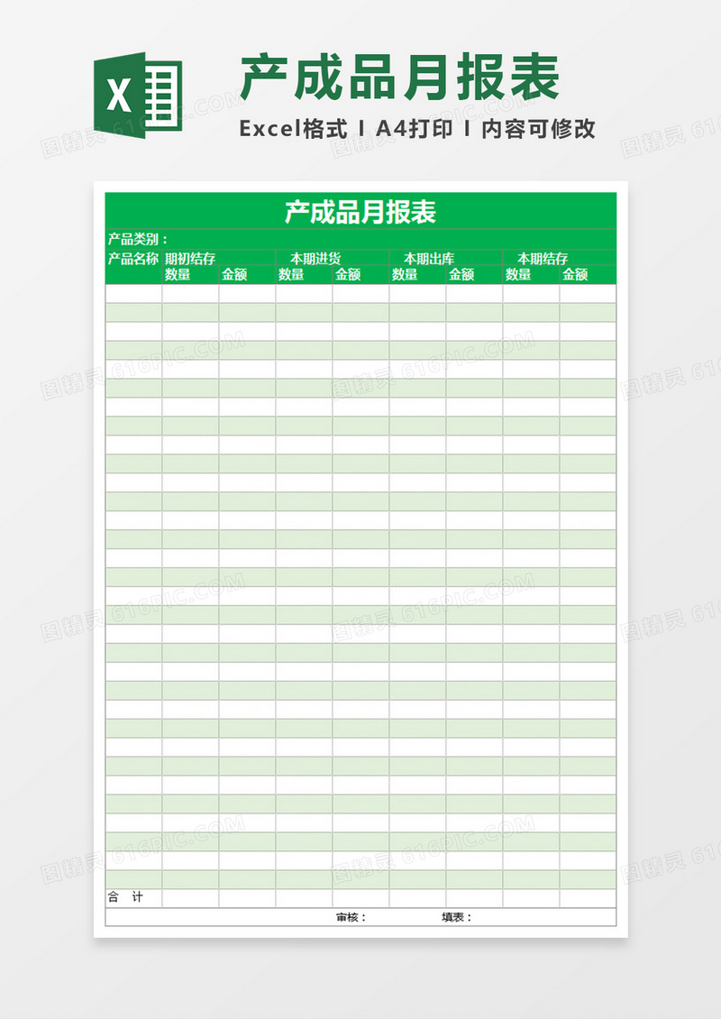 产成品月报表Execl表格