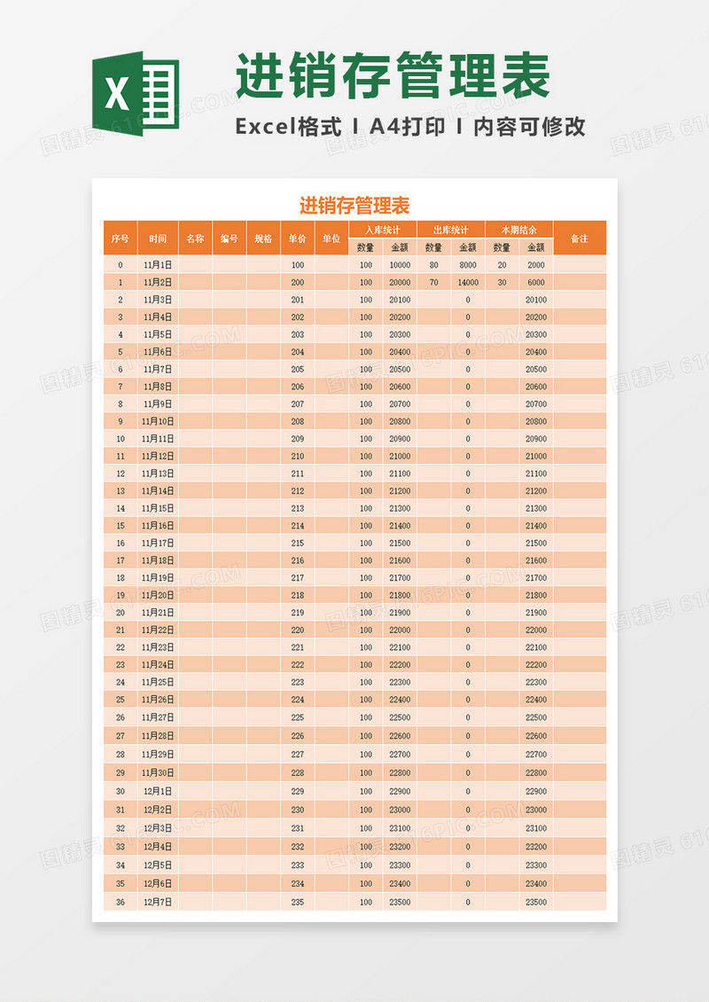 进销存管理表EXECL模板