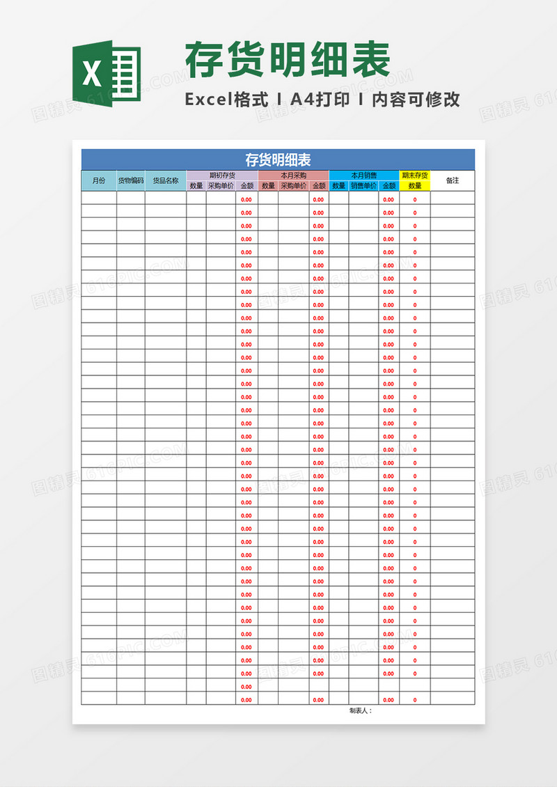 存货明细表Excel表格