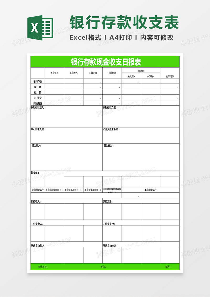 银行存款收支表Excel表格