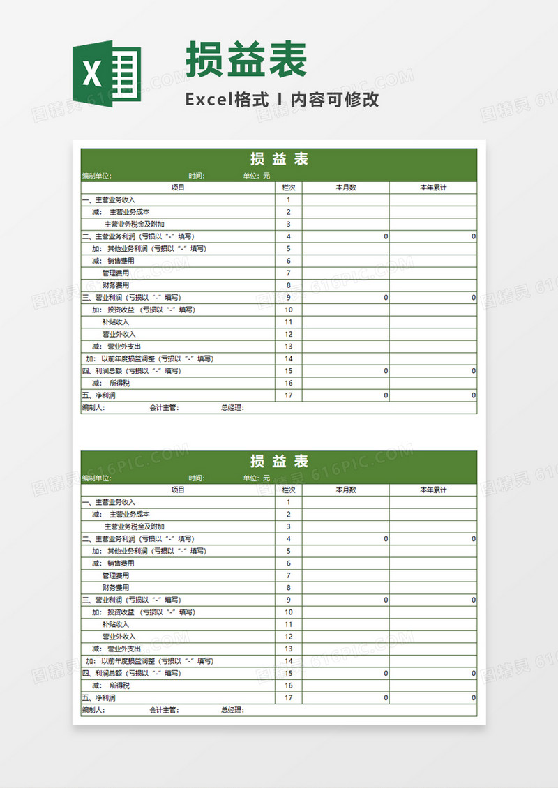 利润损益表Execl模板