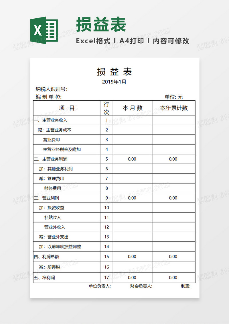 企业损益表Execl模板
