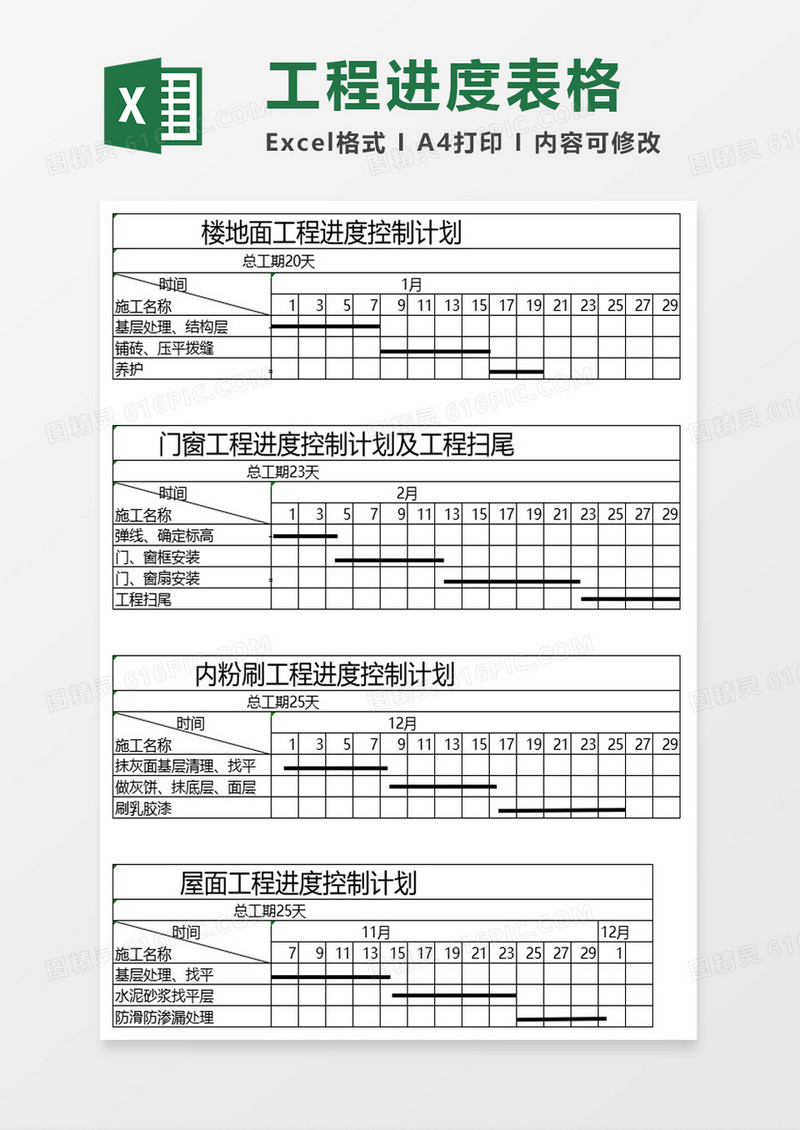 分部工程进度计划excel模板