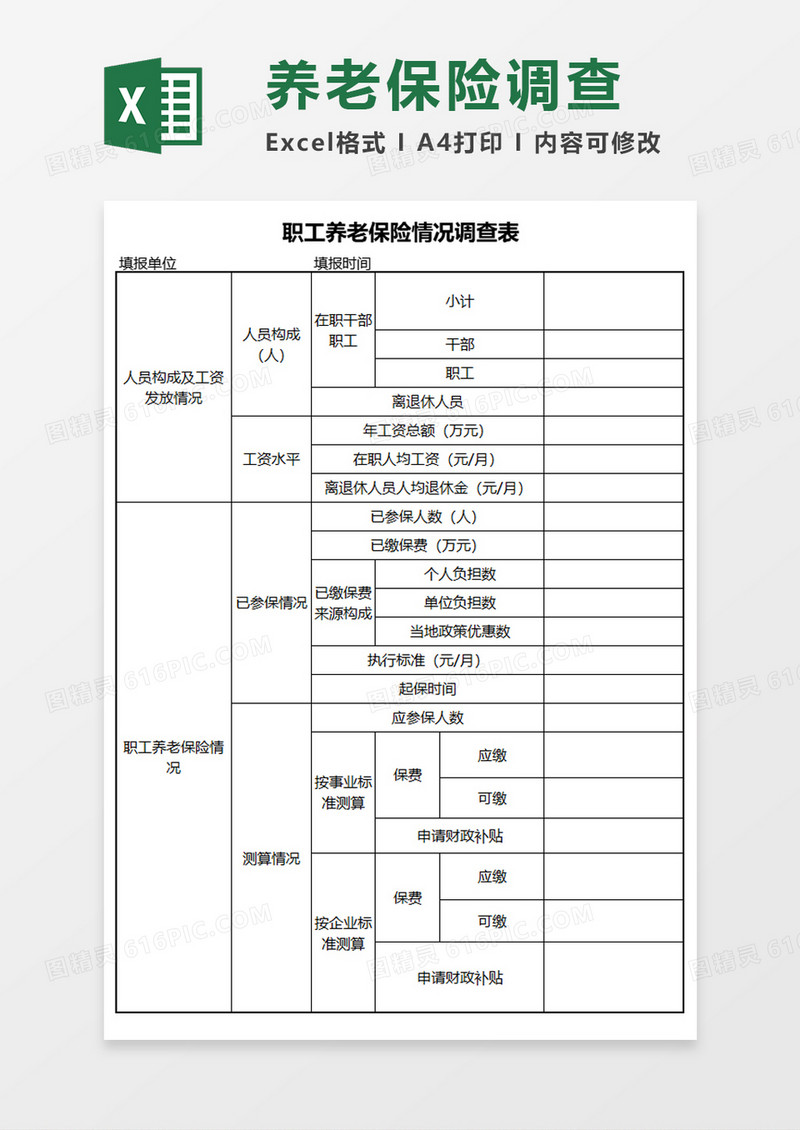 养老保险情况调查Execl模板