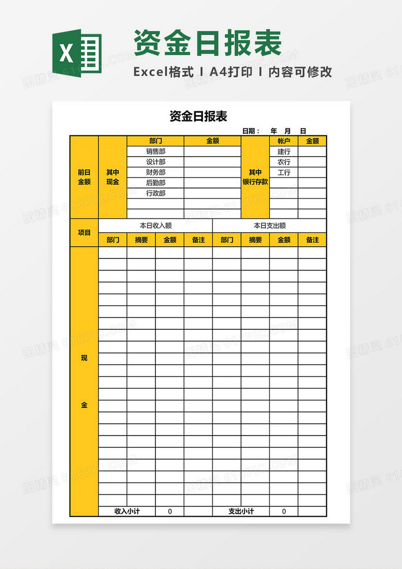 资金日报表（财务）Excel模板