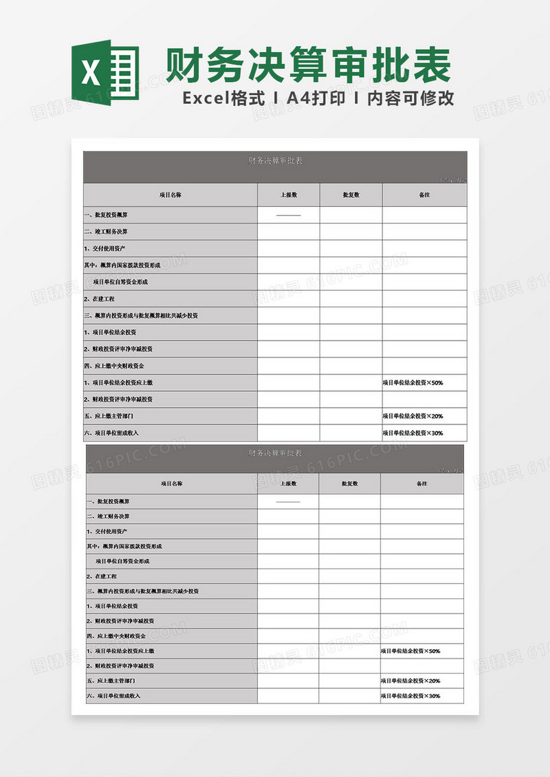 财务决算审批表模板excel表格