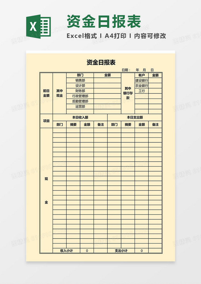 财务资金日报表Excel模板