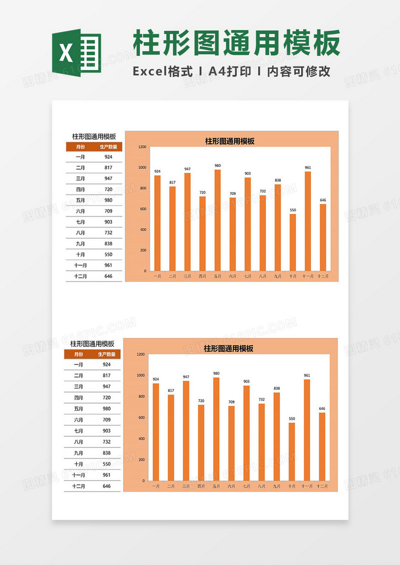 超实用简洁2019柱形图通用Excel模板