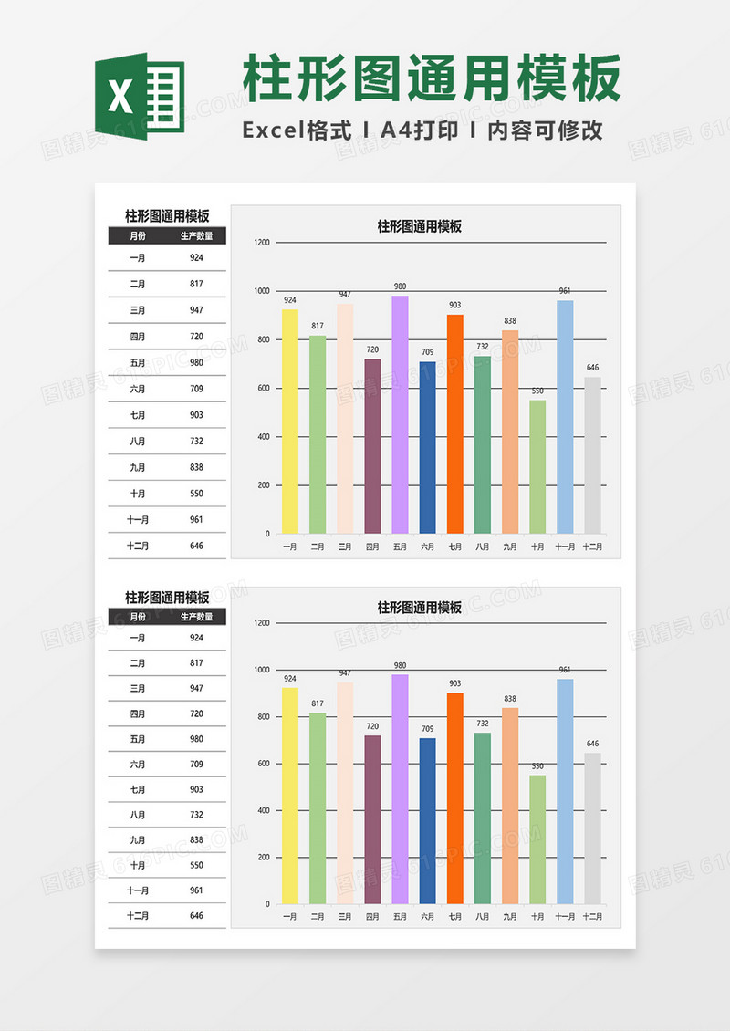 柱形图通用模板Excel模板