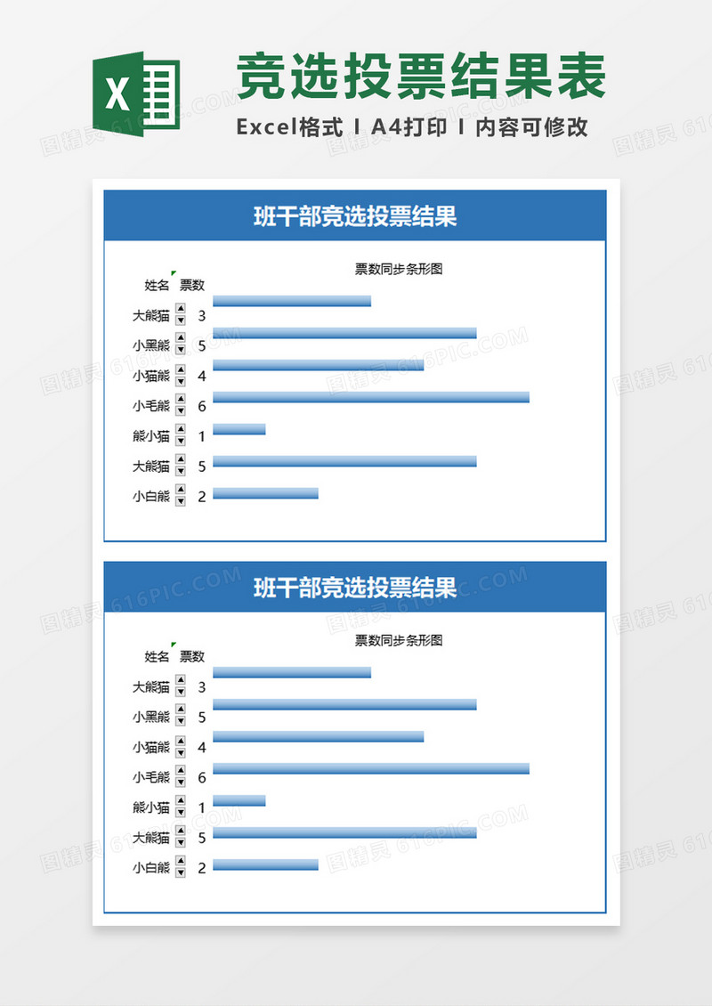 班干部竞选投票结果表Excel模板