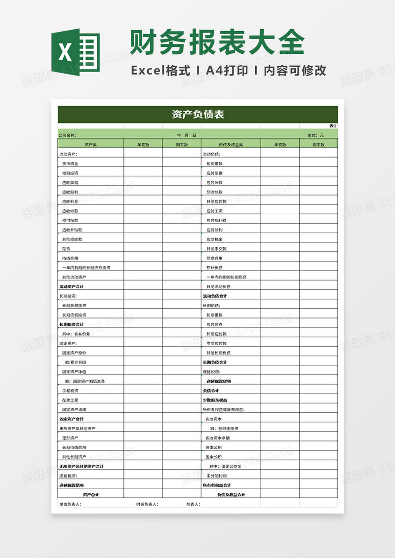 财务各类报表大全excel模板