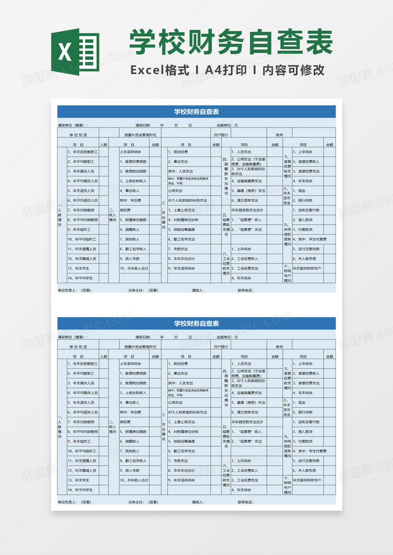 学校财务自查表excle模板