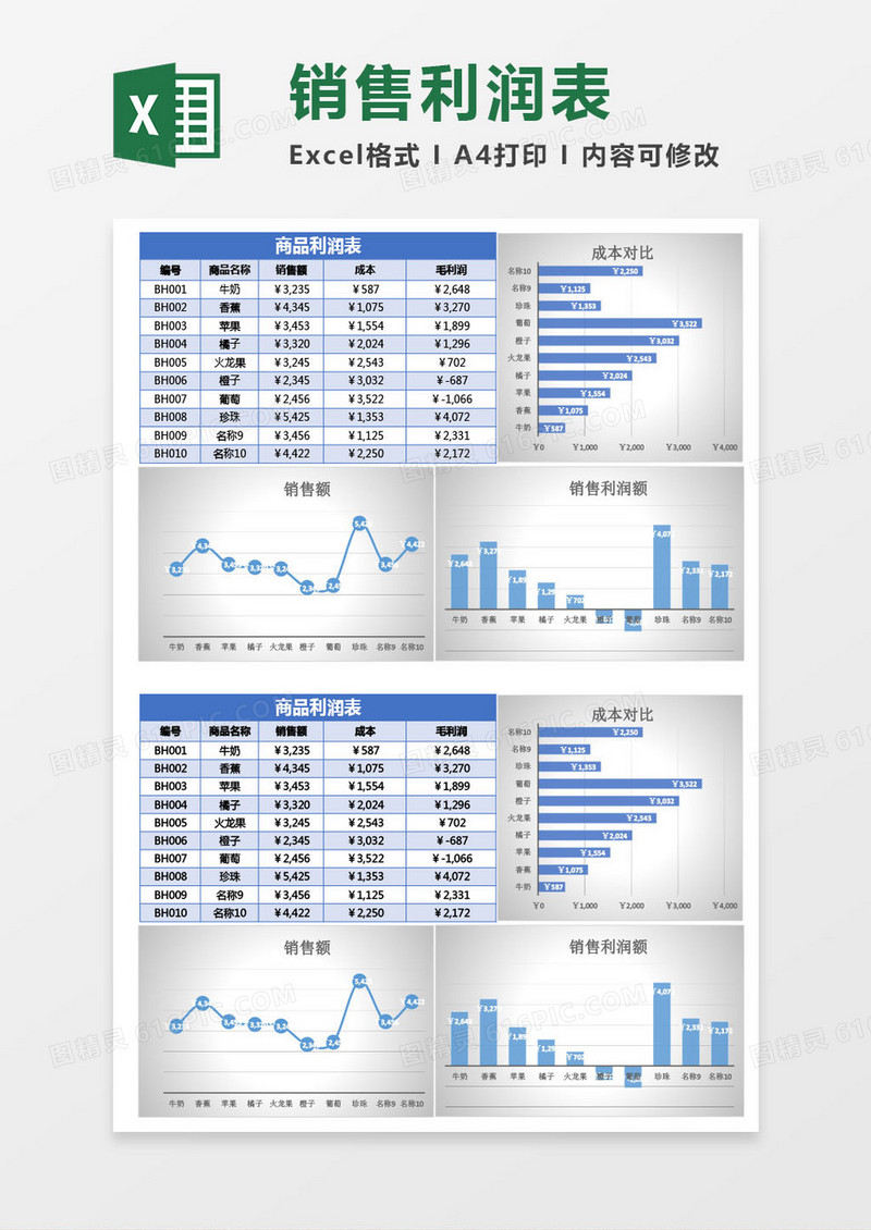 销售利润表可视化图Excel模板