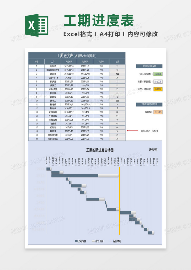 墨绿色工期进度表excel模板