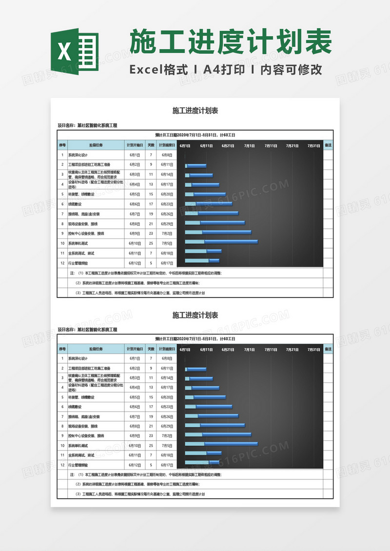 实用施工进度计划表Excel模板