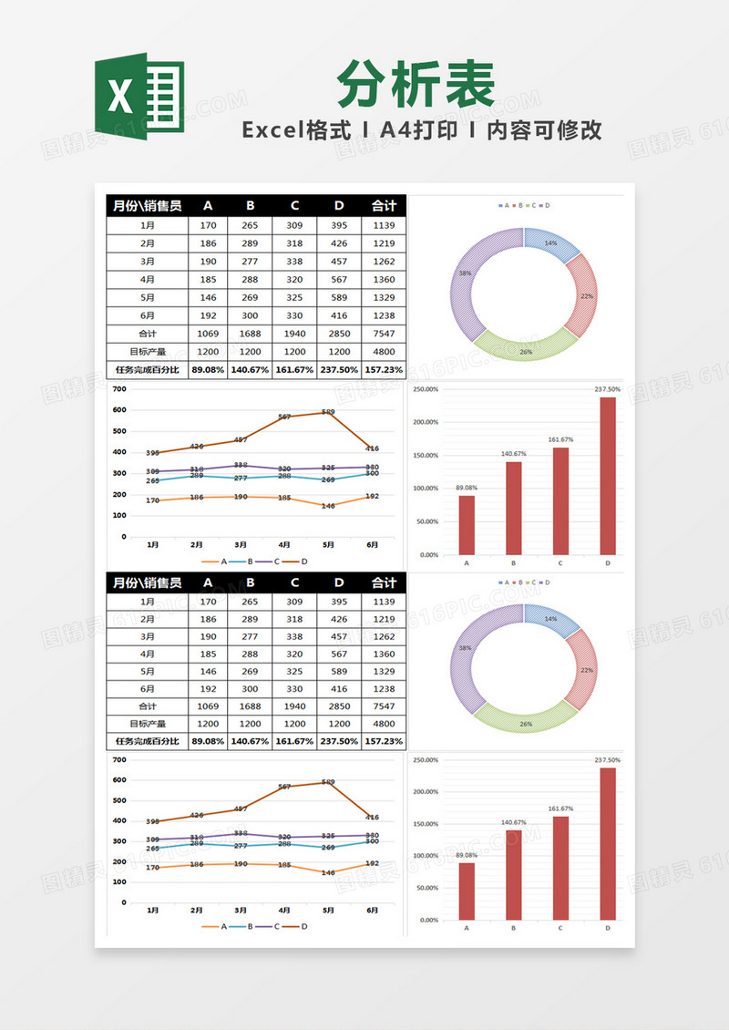 黑色简约销售分析表excel模版