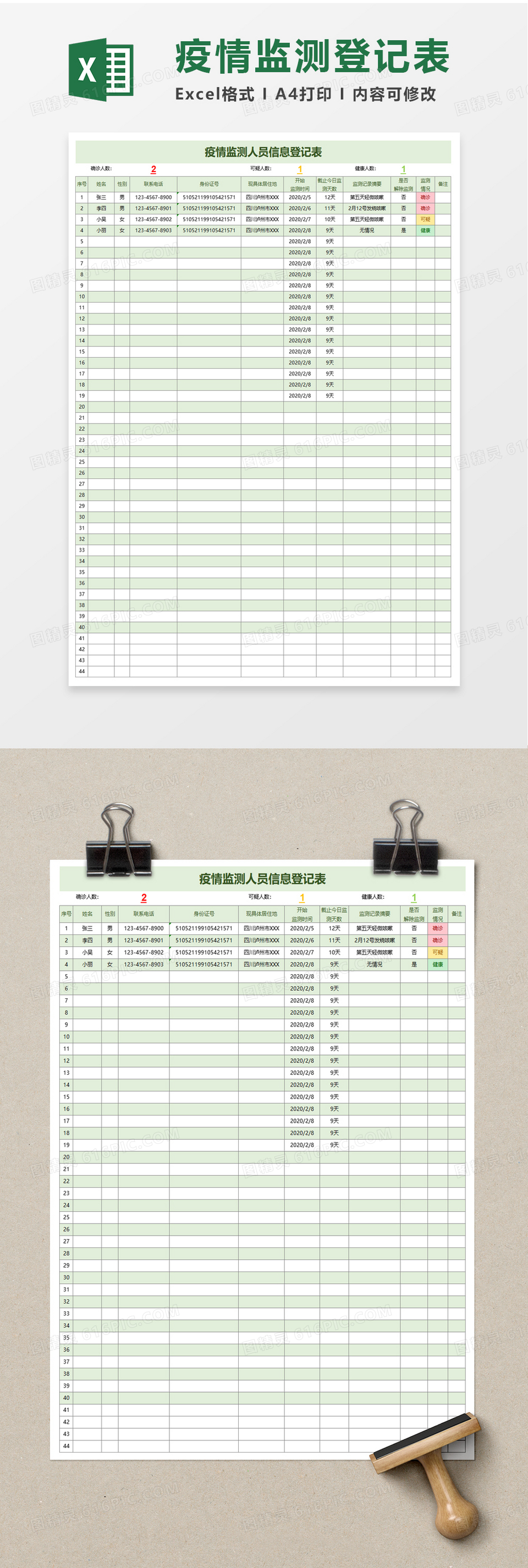 疫情人员信息表格图片