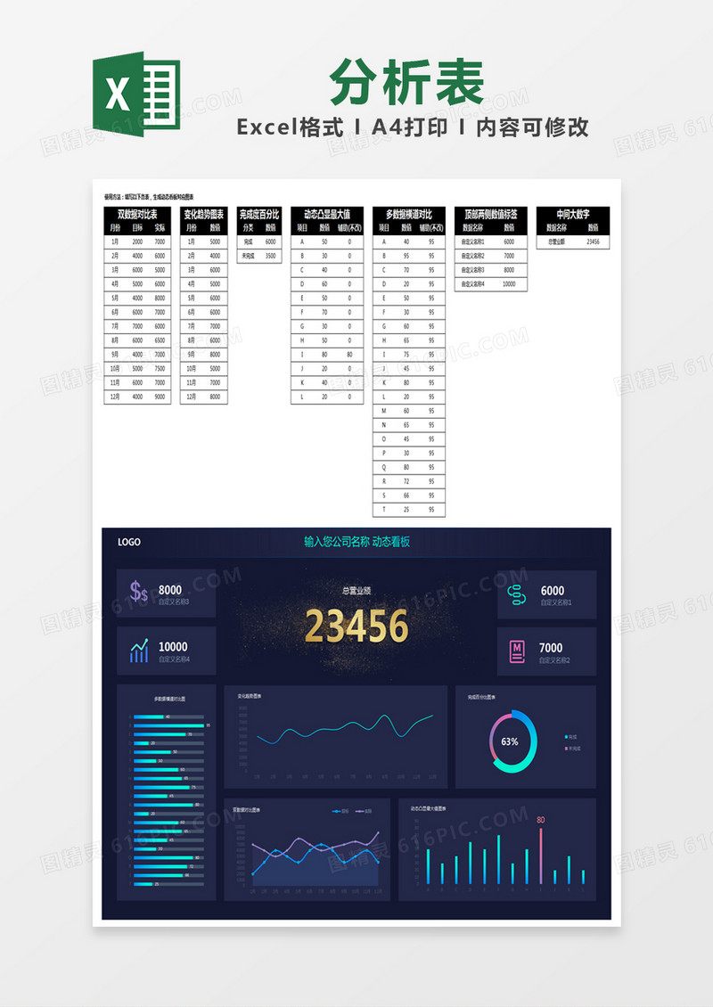 黑色简约数据对比分析表excel模版