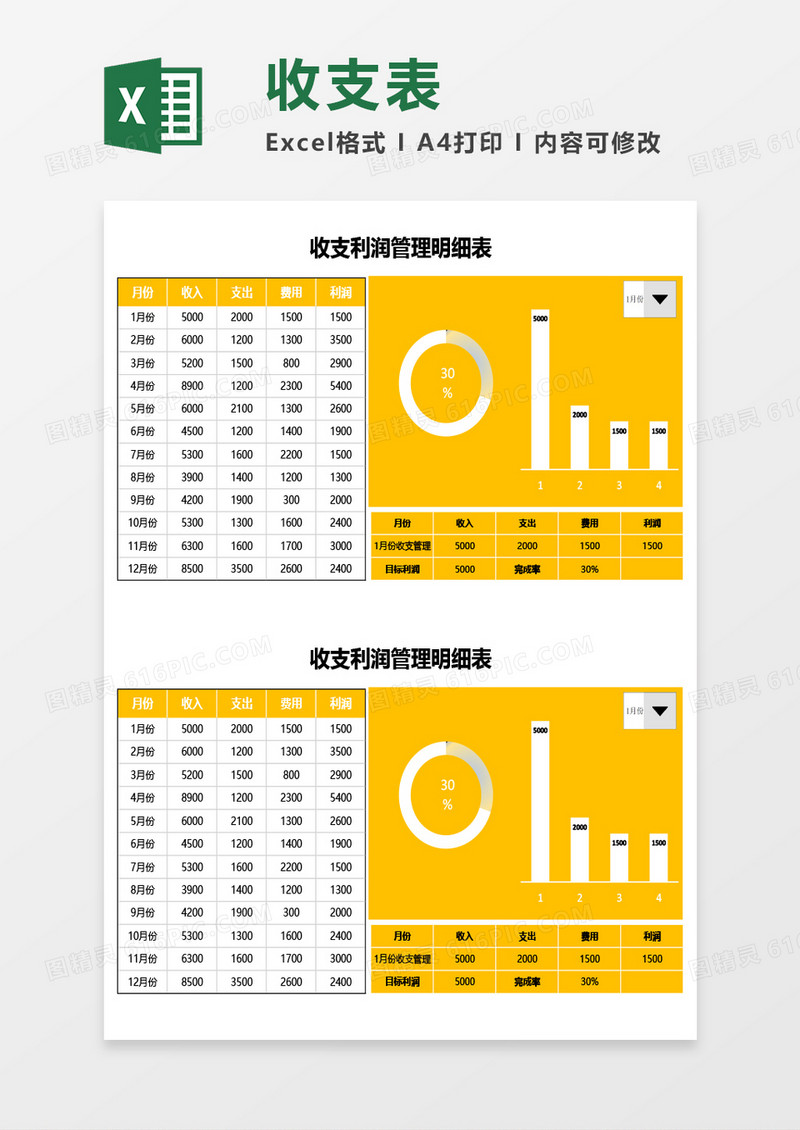 收支利润管理明细表Excel模板