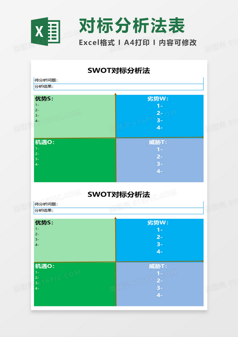 SWOT对标分析法excel模板