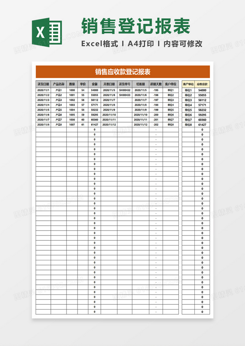 简单销售应收款登记报表