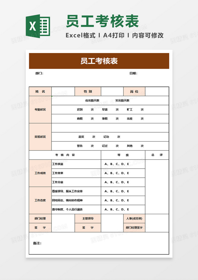 实用员工考核表excel模板