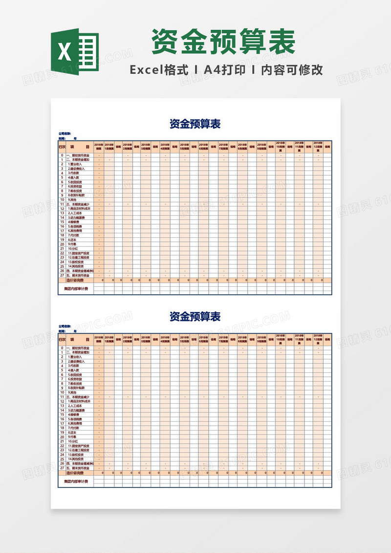 资金预算明细表excel模板