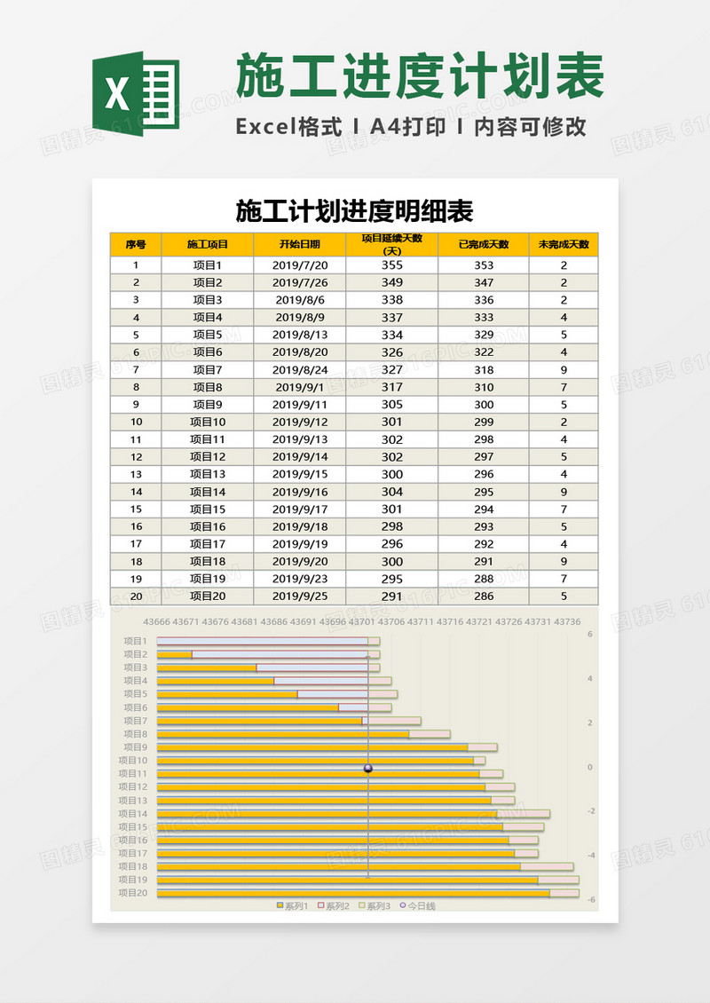施工计划进度明细表Excel模板