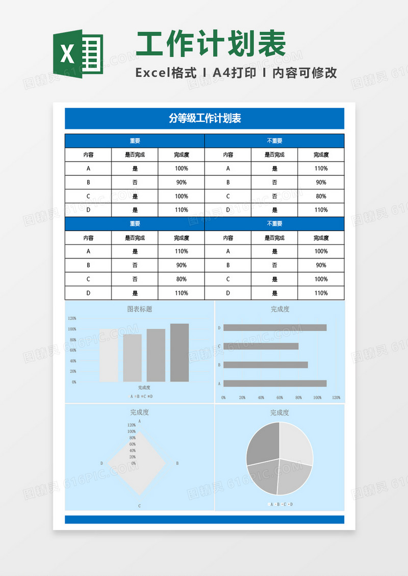 最新分等级工作计划表Excel模板