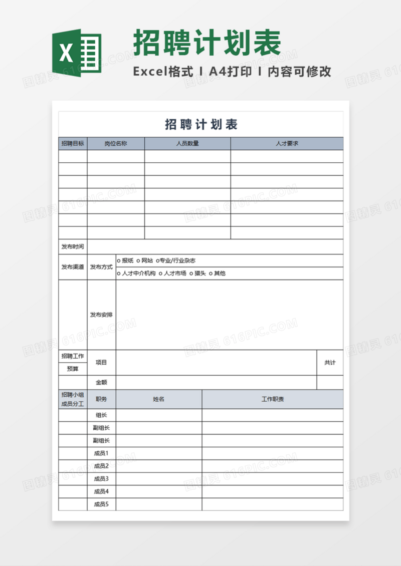 招聘计划实用Execl模板