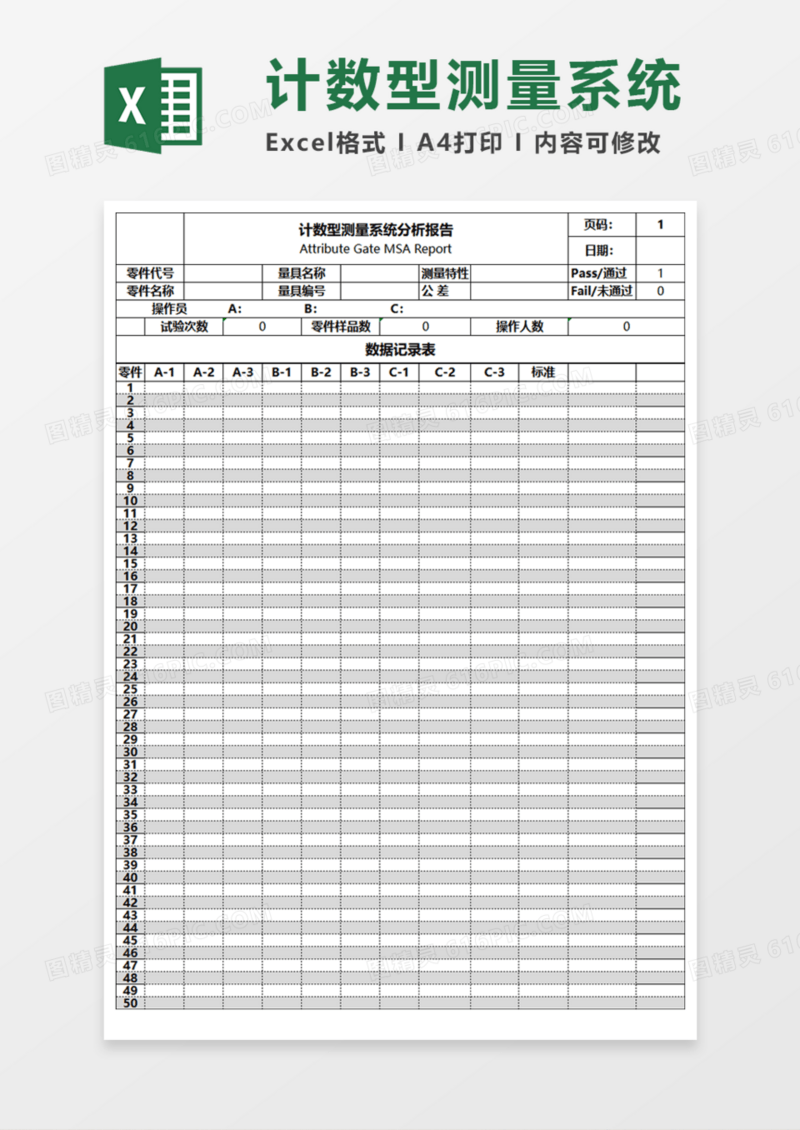 计数型测量系统分析报告Execl模板