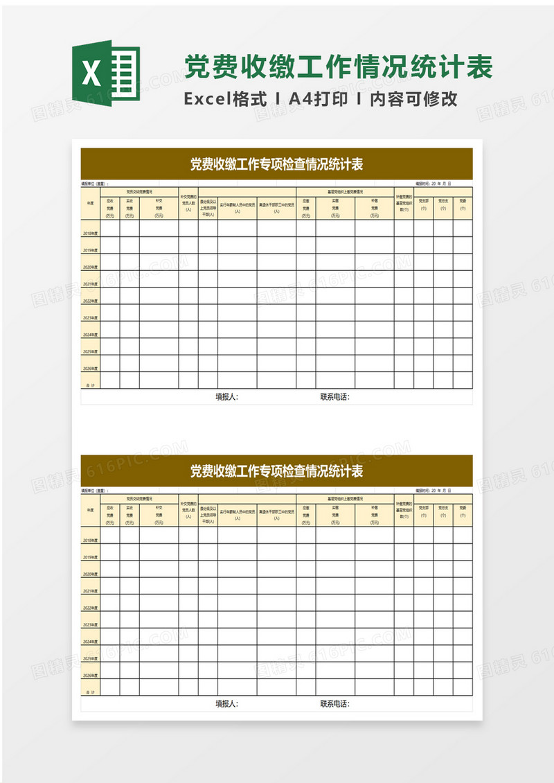 党费收缴工作专项检查情况统计表excel模板