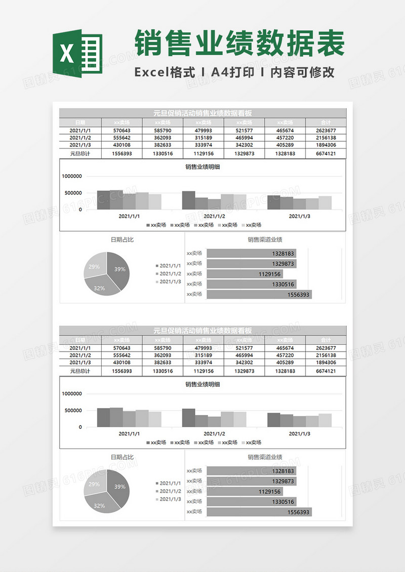 浅灰简约元旦促销活动销售业绩数据看板