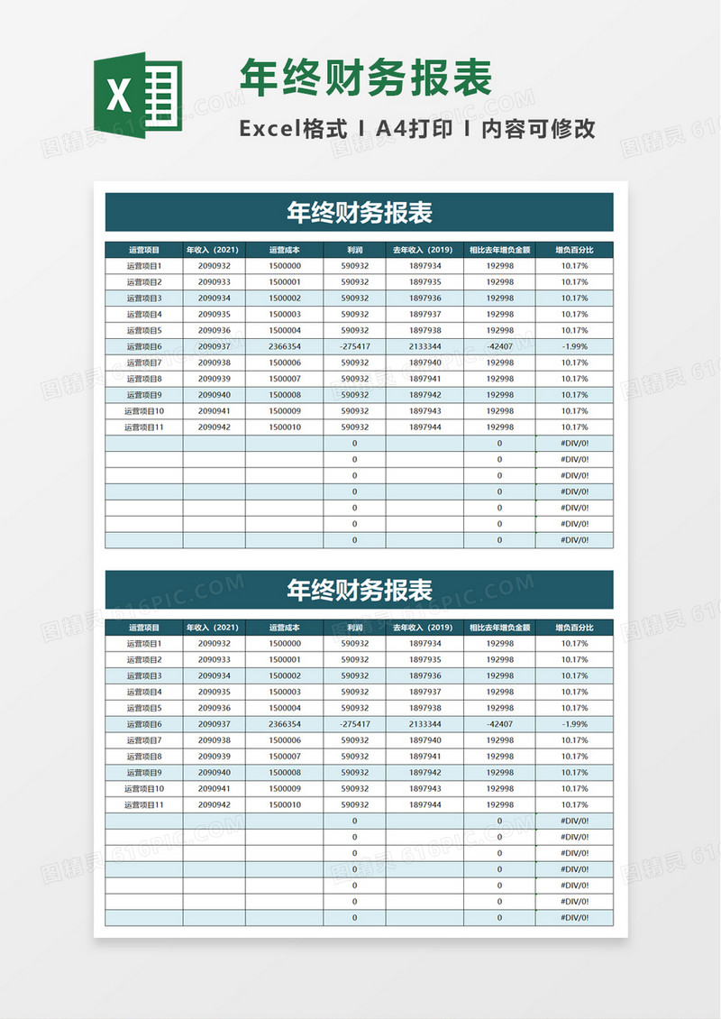 年终财务报表excel模板