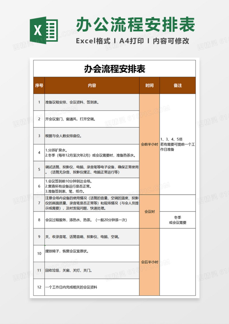 办公流程会议表Excel模板