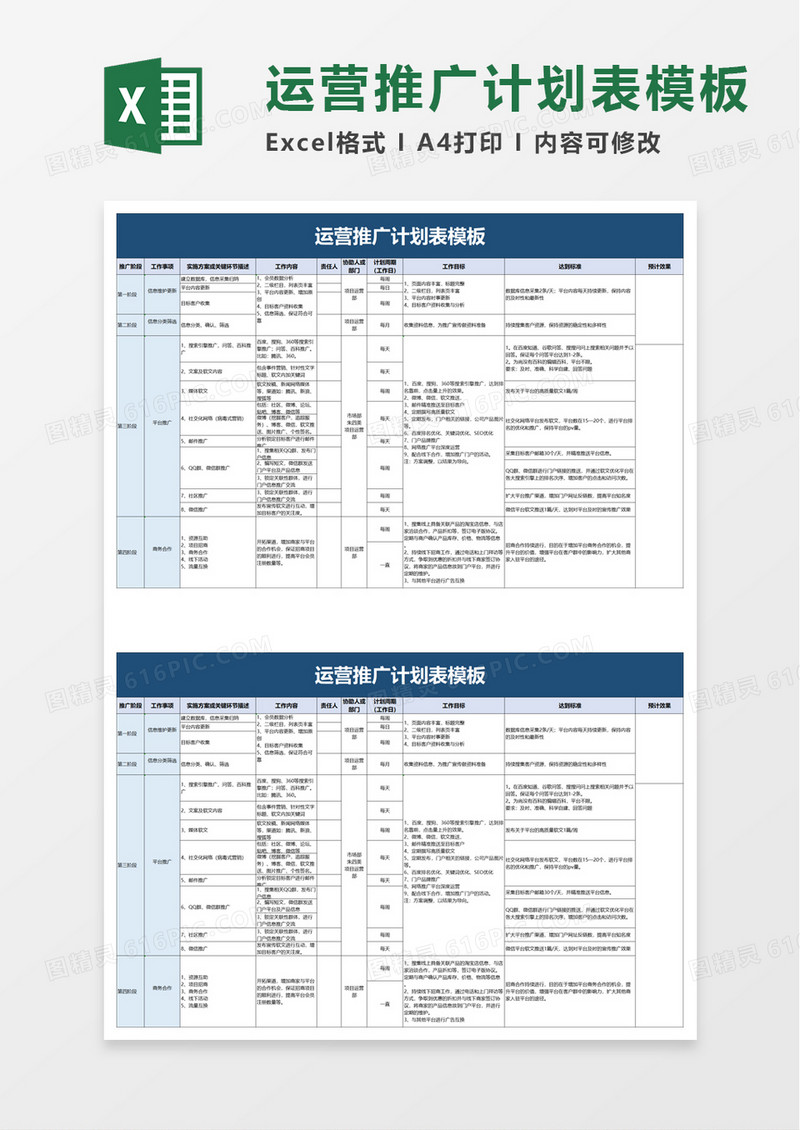运营推广计划表excel模板