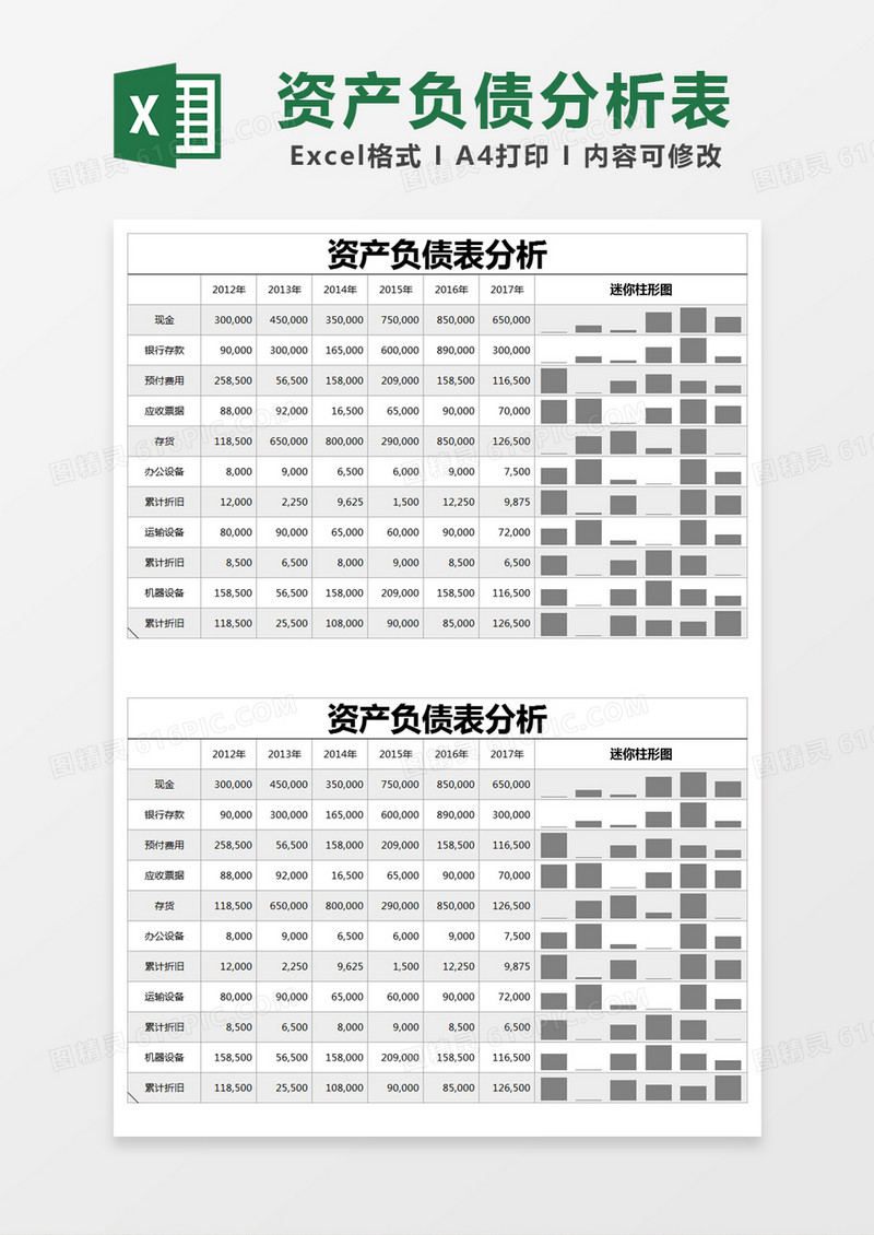 灰色简约资产负债表分析excel模版