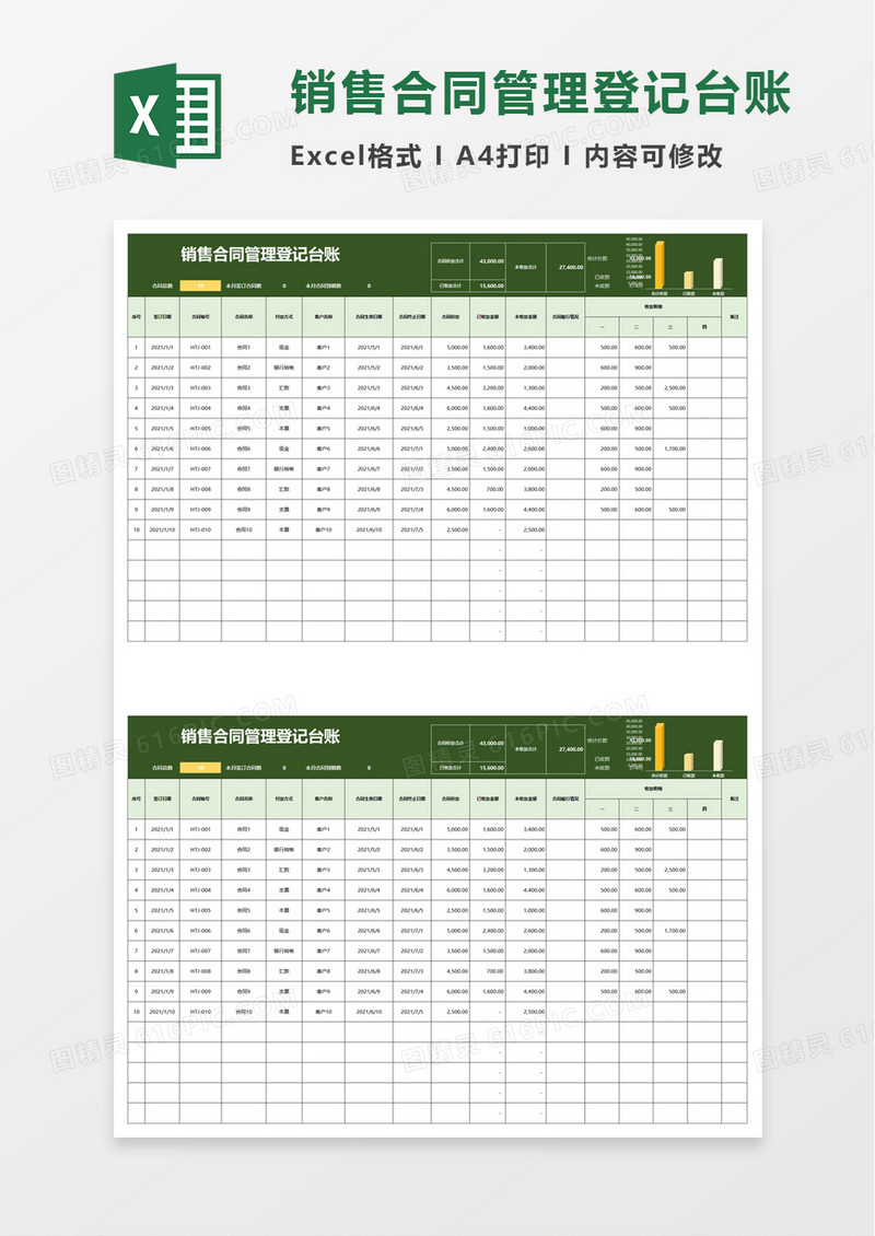 销售合同管理登记台账excel模板