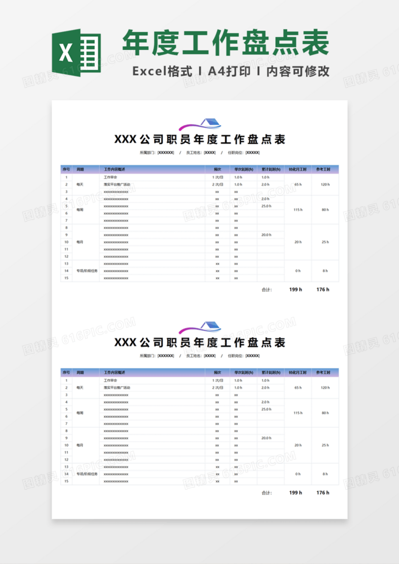 年度工作盘点表Excel模板