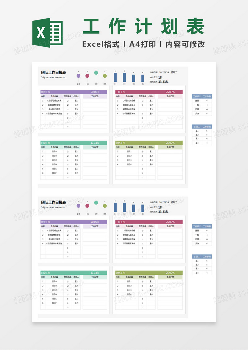 团队工作日报表excel模板