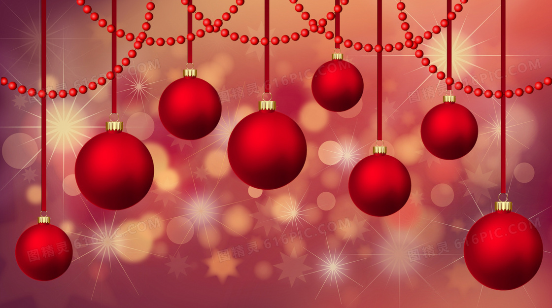 红色圣诞球装饰背景图片