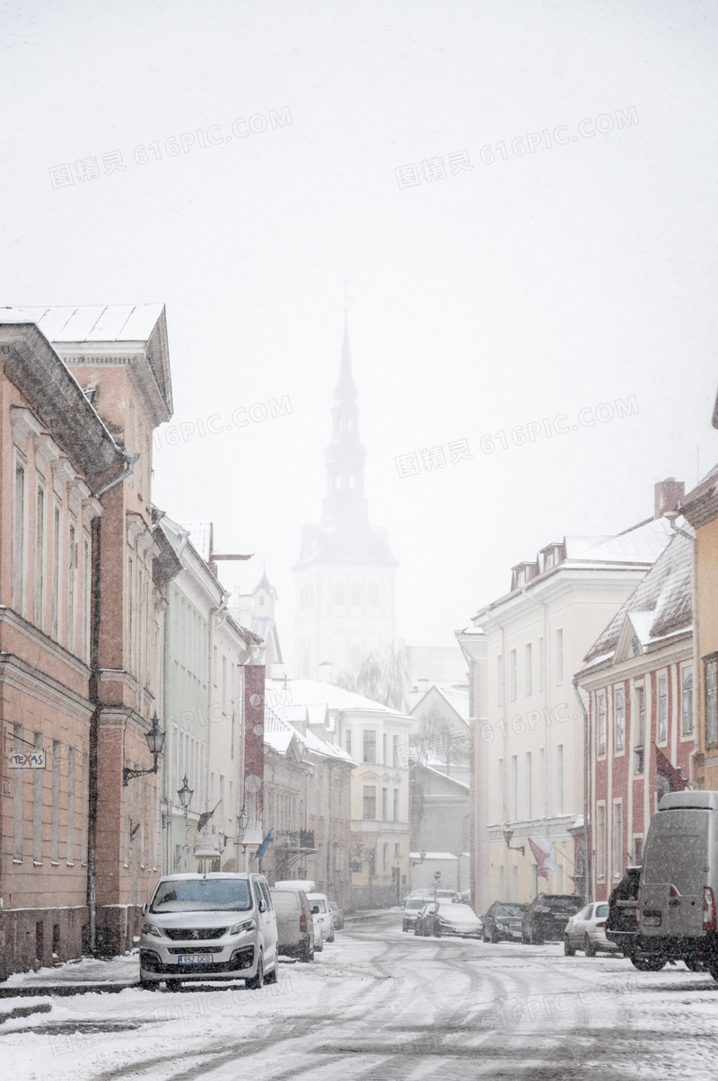 欧洲冬季清晨街道图片