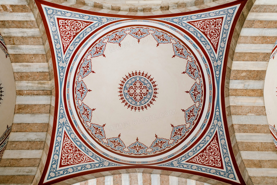 清真寺天花板彩色壁画图片